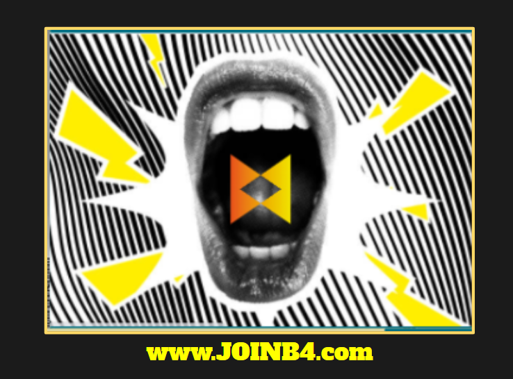 Open mouth with black and white background, yellow lightning bolts, and a website URL at the bottom.