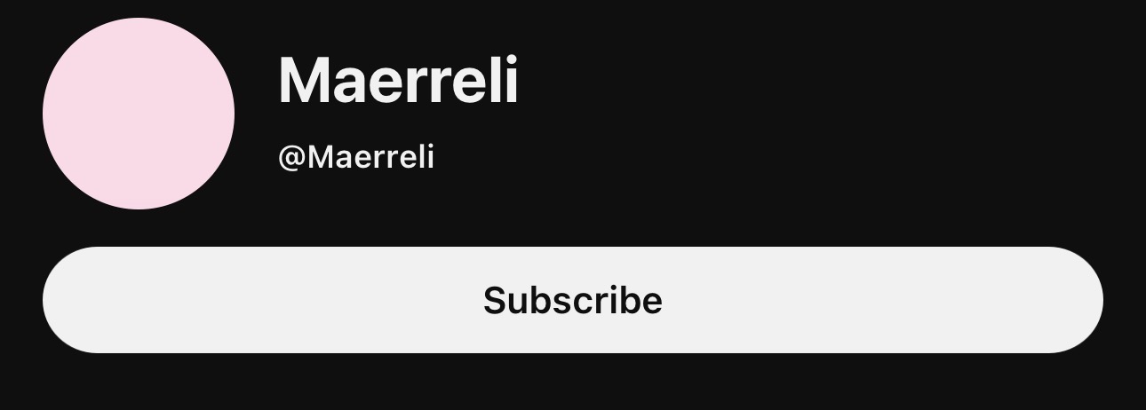 Social media profile header with a pink circle, username, and subscribe button.