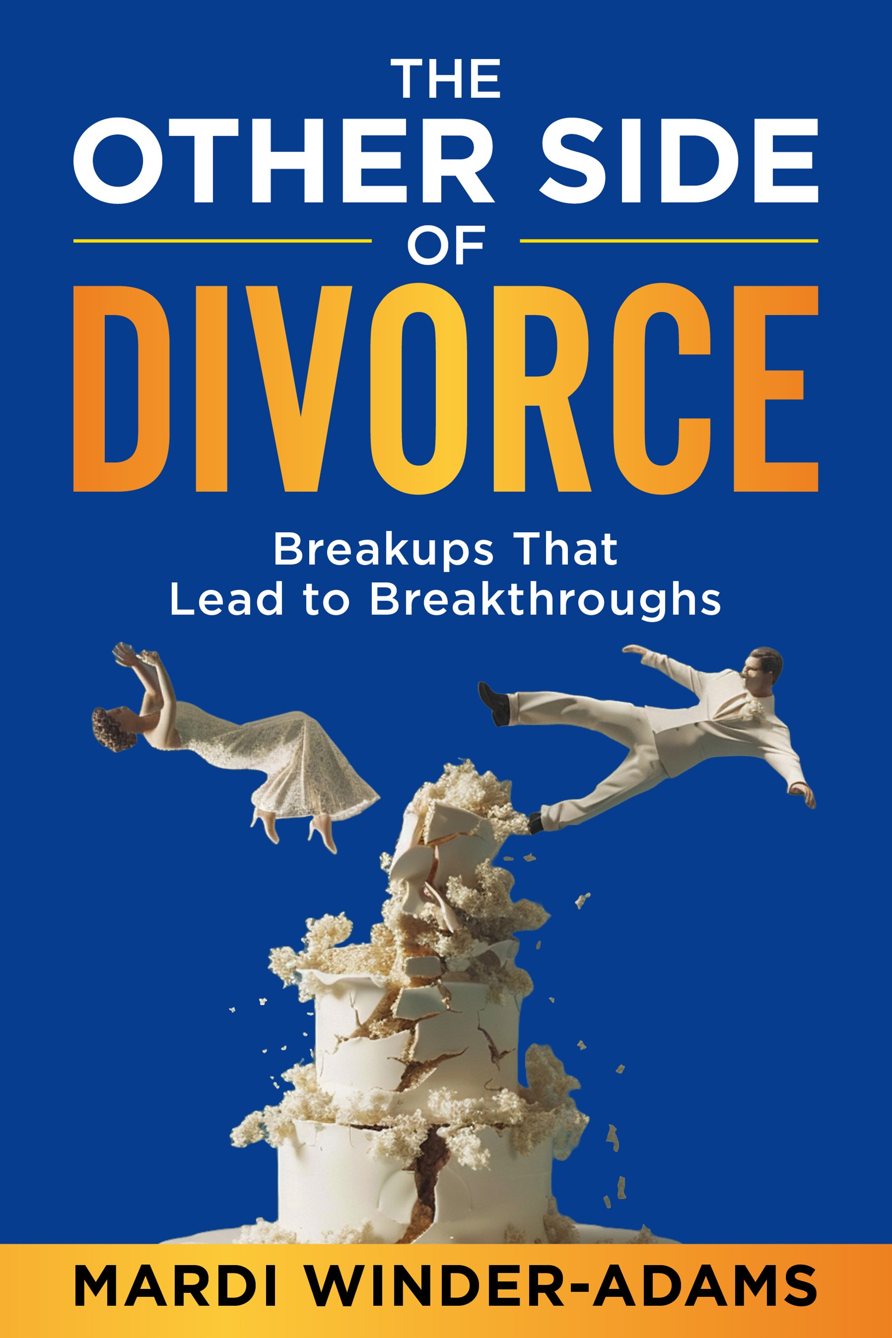 Book cover with blue background, title in white and orange, two women jumping off a cloud, subtitle, and author's name.