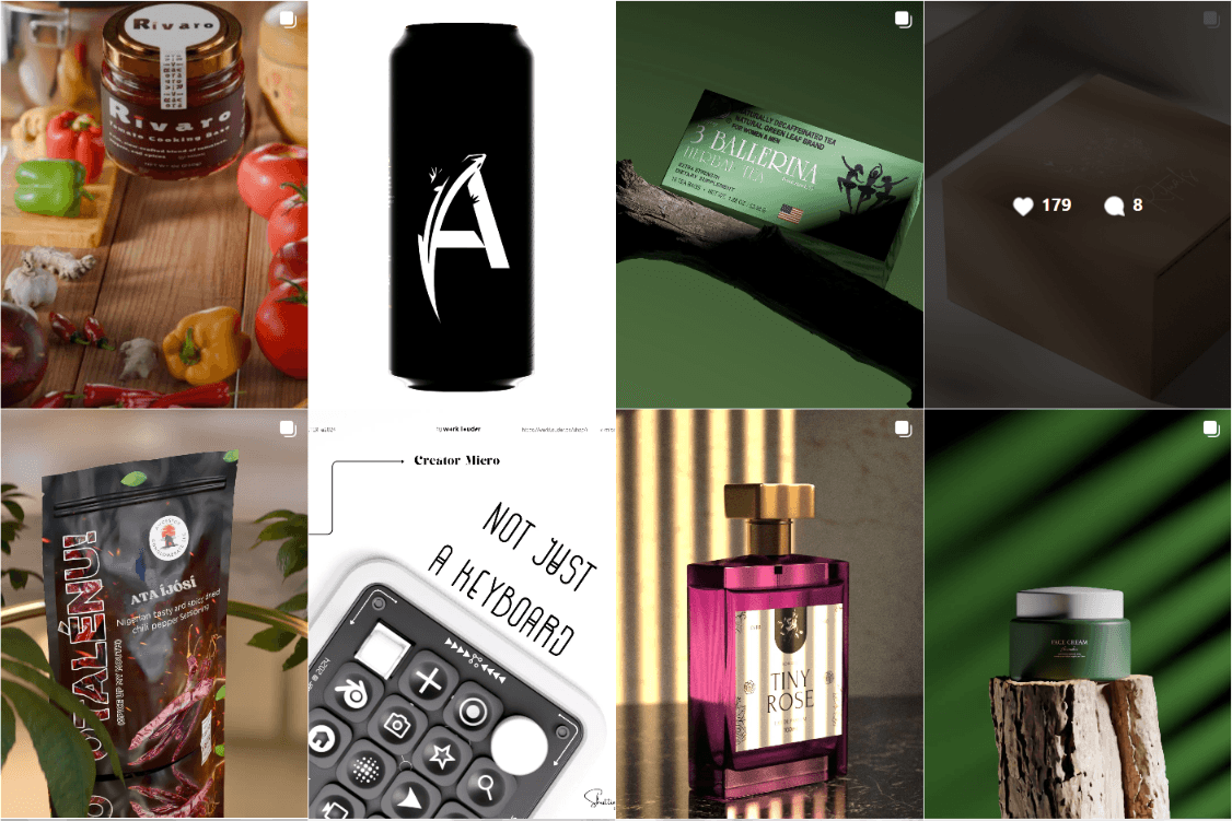 Collection of various objects including food, a black can, a green box, a black box, a bag of snacks, a calculator, a perfume bottle, and a wooden log.