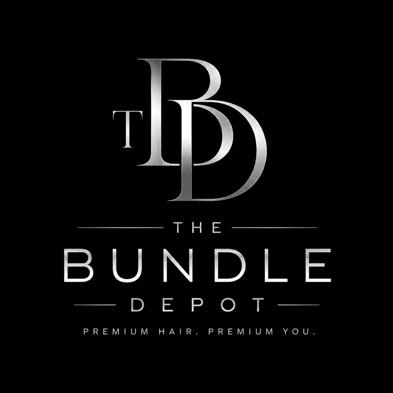 Black background with white text and logo for The Bundle Depot, a hair product brand.